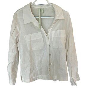 Debra deRoo Womens White Linen Button Down Shirt Size Small